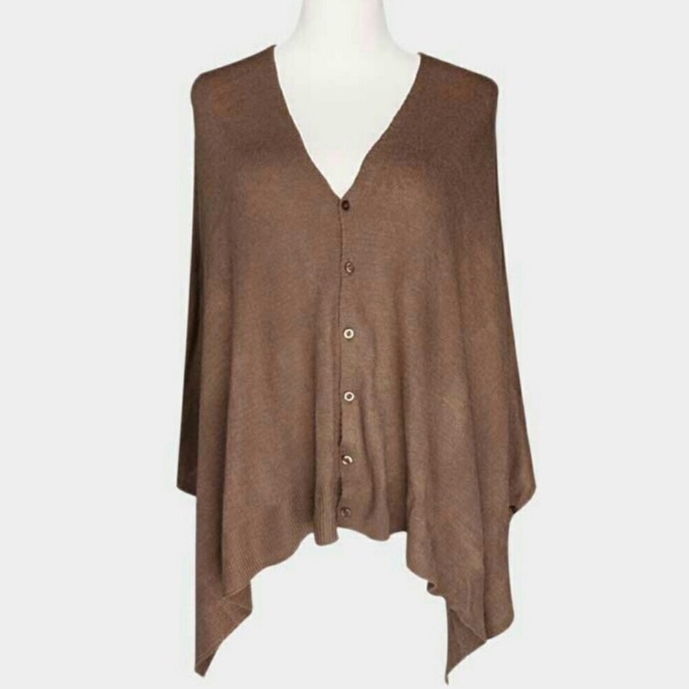 V Neck Button Details Poncho